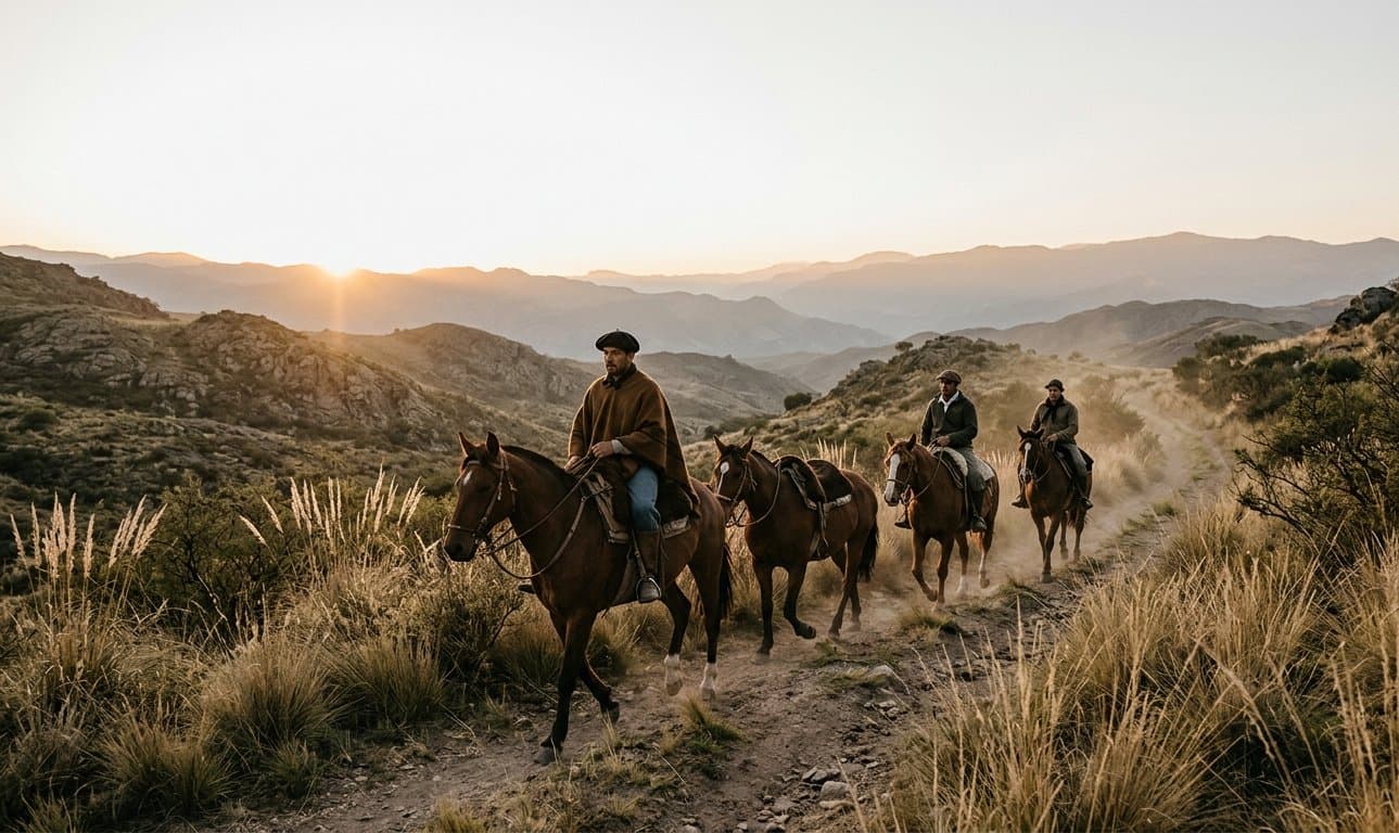 Cabalgata al atardecer en las sierras de Córdoba